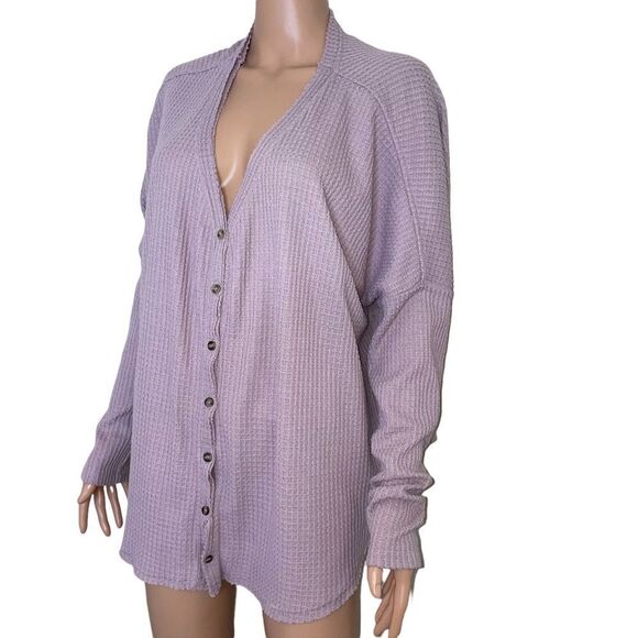 Out From Under Jojo Oversized Thermal Button Top Urban Outfitters lavender SZ L - Picture 4 of 12